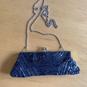 Slate Blue Sequin & Beaded Clutch